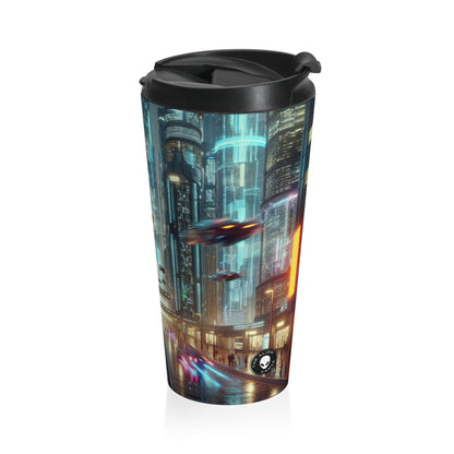 Neon Rain: A Futuristic Cityscape - The Alien Stainless Steel Travel Mug