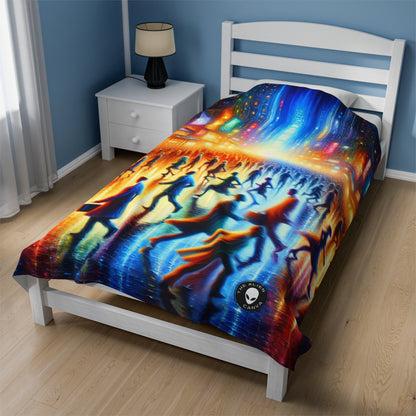 "Neon Nightscapes: A Symphony of City Chaos" - The Alien Velveteen Plush Blanket