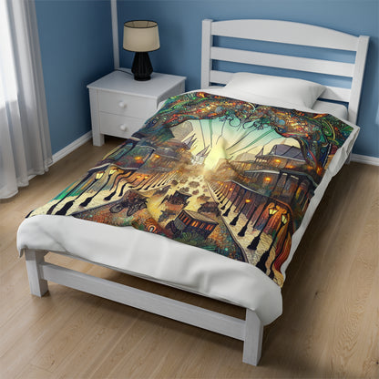 "Vivid Splendor: A Picture of New Orleans's French Quarter" - The Alien Velveteen Plush Blanket Art Nouveau Style