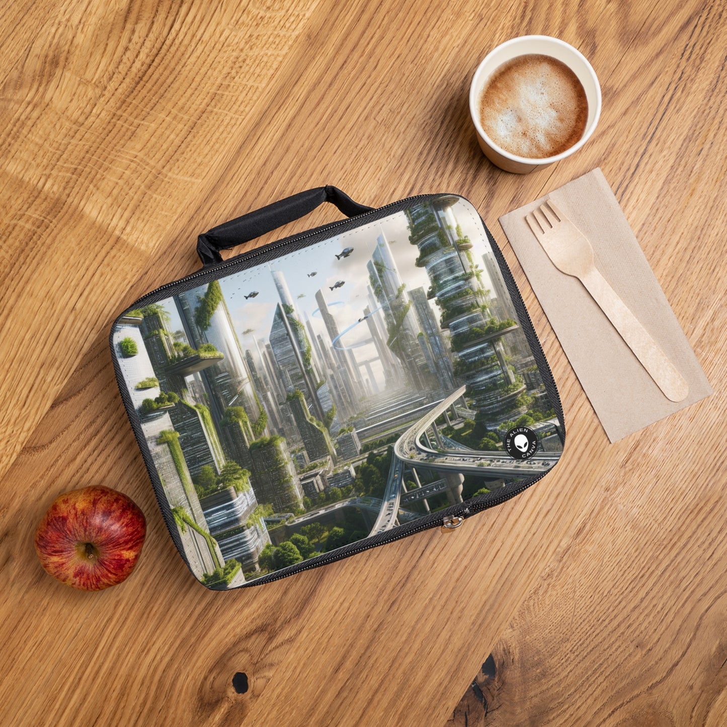 "Nature's Reclamation: A Futuristic Cityscape"- The Alien Lunch Bag