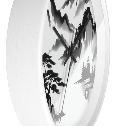 "Mountain Reflection: A Serene Zen Ink Painting" - The Alien Wall Clock Zen Ink Painting