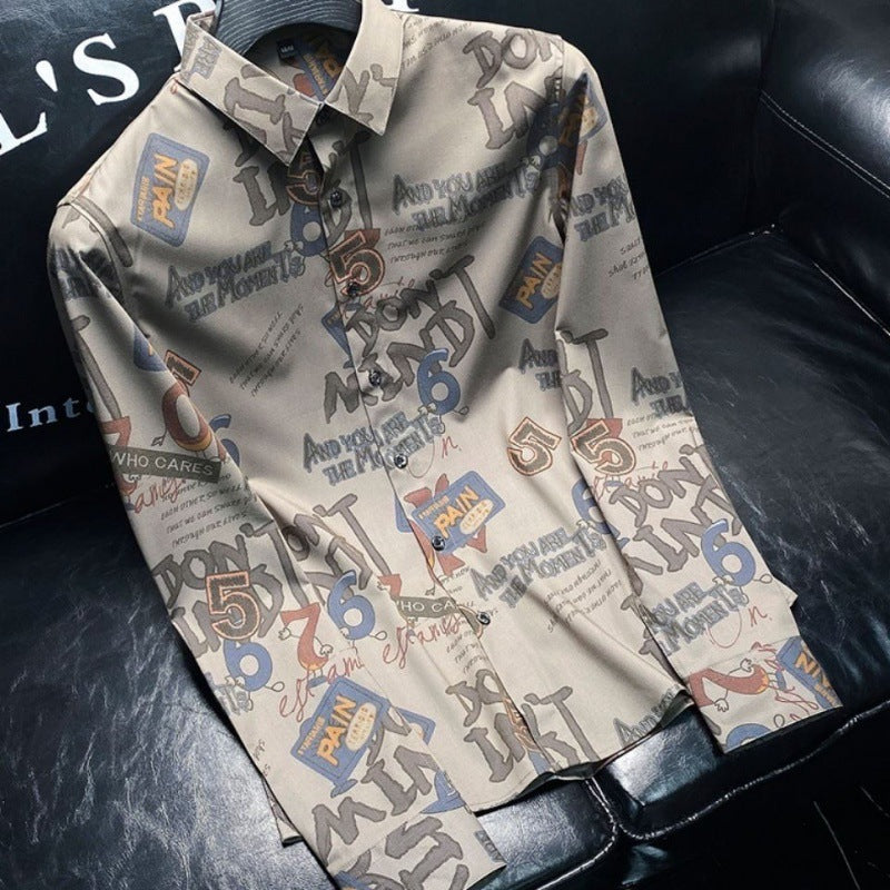 Camisa de manga larga bonita y ajustada estampada para hombre