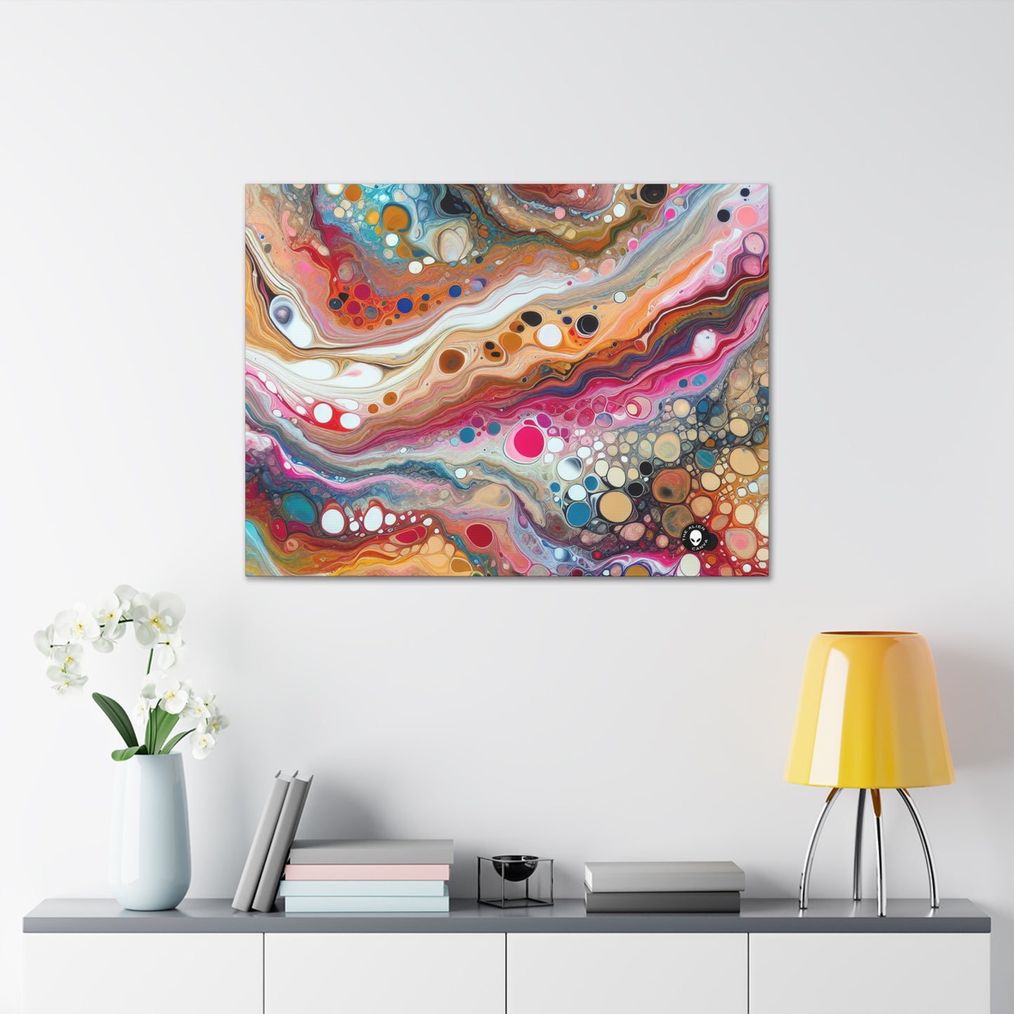 "Couleurs cosmiques : création d'une coulée acrylique fascinante inspirée des nébuleuses célestes" - La coulée acrylique Alien Canva