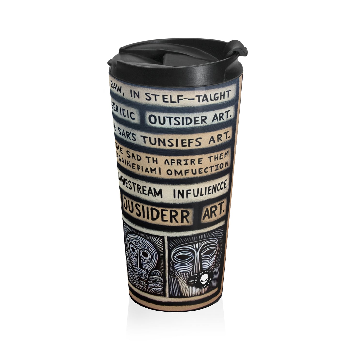 "Intersecting Realities: An Outsider Art Interpretation" - The Alien Stainless Steel Travel Mug Outsider Art