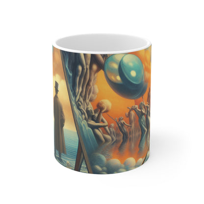 Sueños caprichosos: desafiando la gravedad en el abismo celestial - La taza de cerámica alienígena 11oz Surrealismo