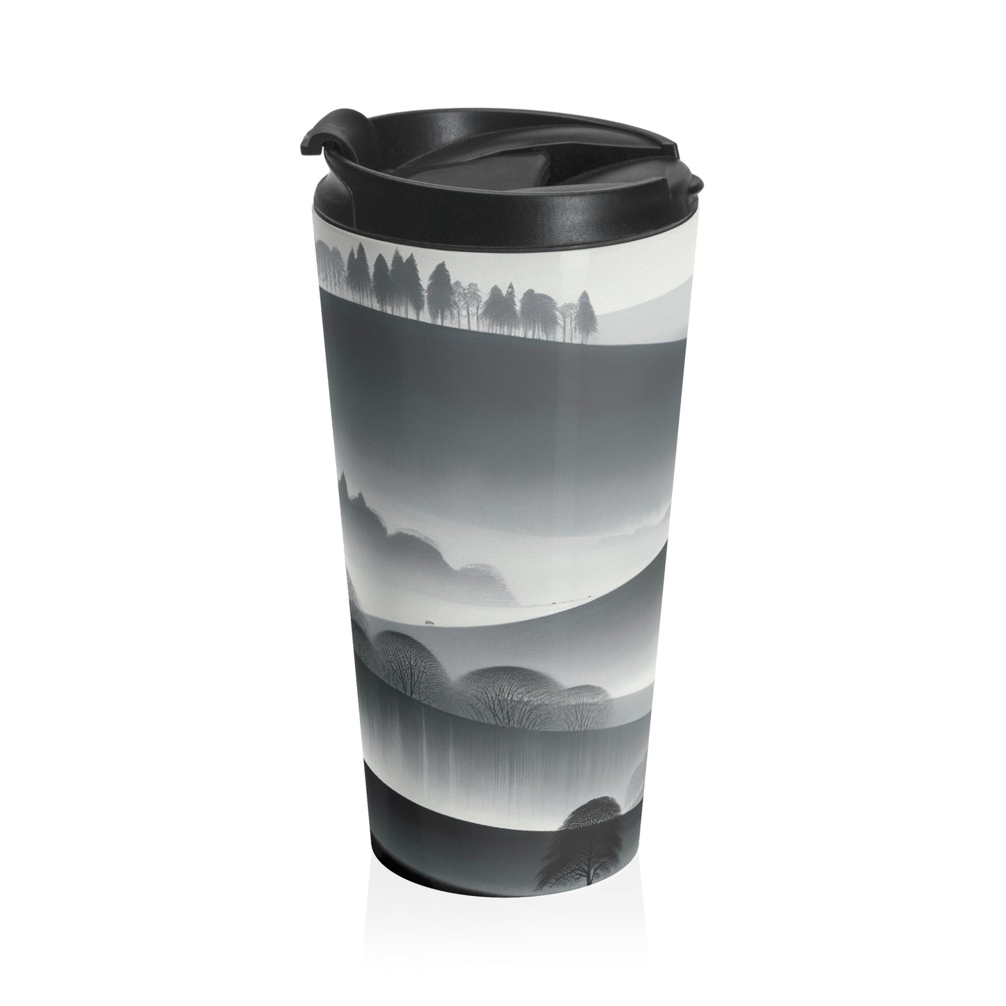 "Grey Tonalism: Hillside in Fog" - The Alien Stainless Steel Travel Mug Tonalism