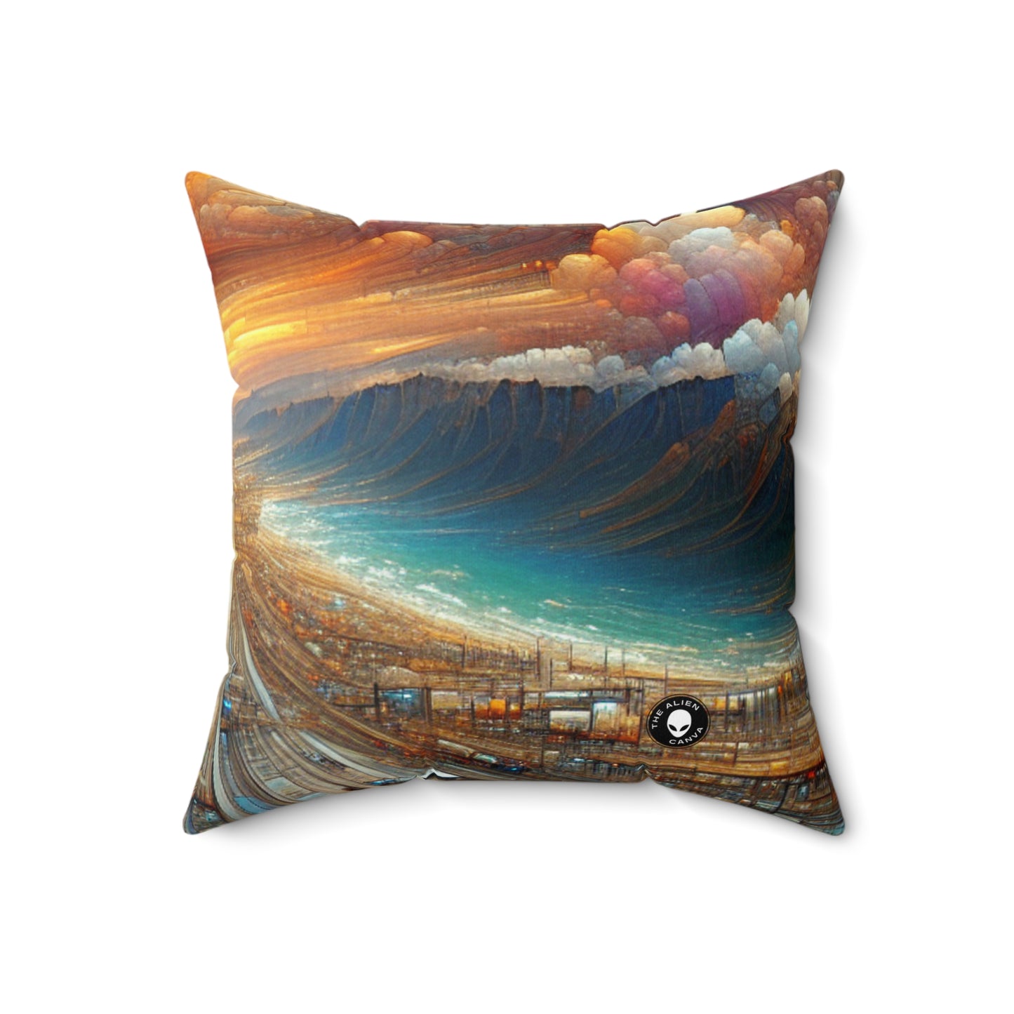 "Enchanted Realm: A Magical Fairy Kingdom"- The Alien Spun Polyester Square Pillow Digital Painting