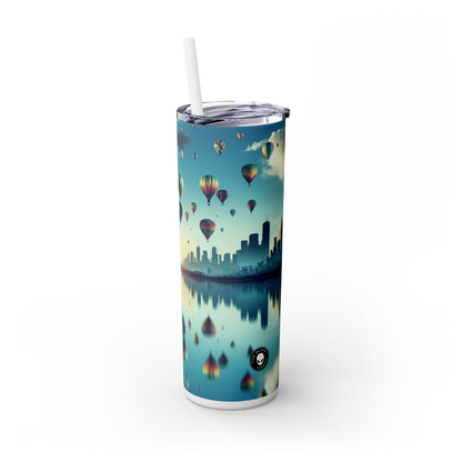 "Mirrored Metropolis: A Lake of Dreams" - The Alien Maars® Skinny Tumbler with Straw 20oz