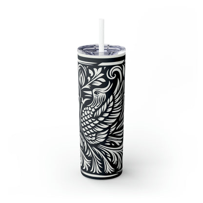 "Elements in Unison: A Woodcut Exploration" - The Alien Maars® Skinny Tumbler with Straw 20oz Woodcut Printing