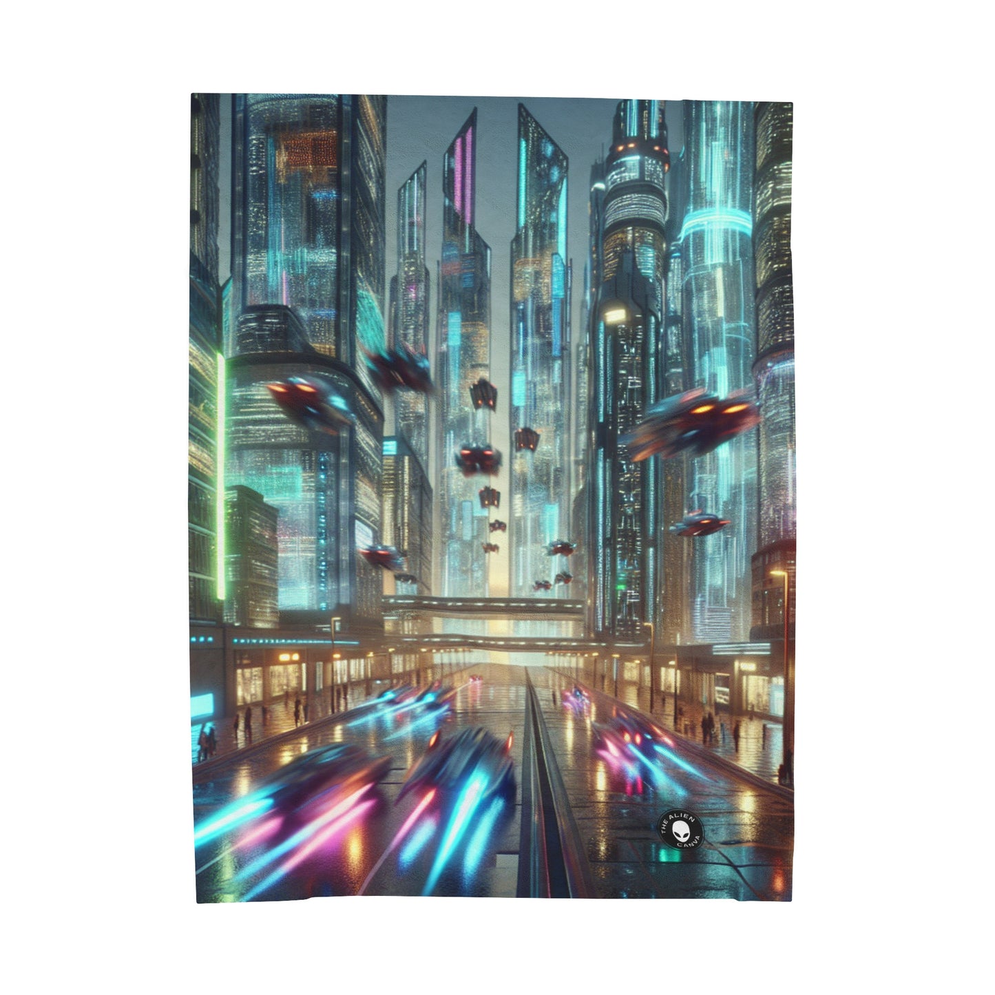 Neon Rain: A Futuristic Cityscape - The Alien Velveteen Plush Blanket