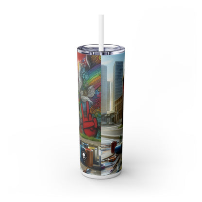 "Galactic Graffiti: A Cosmic Street Art Mural" - The Alien Maars® Skinny Tumbler avec paille 20oz Street Art