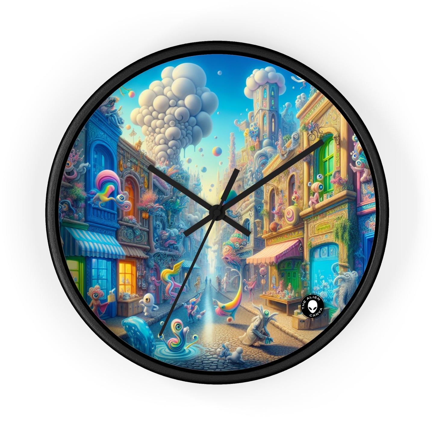 "Whimsical Wonders: A Vibrant Street Scene" - The Alien Wall Clock