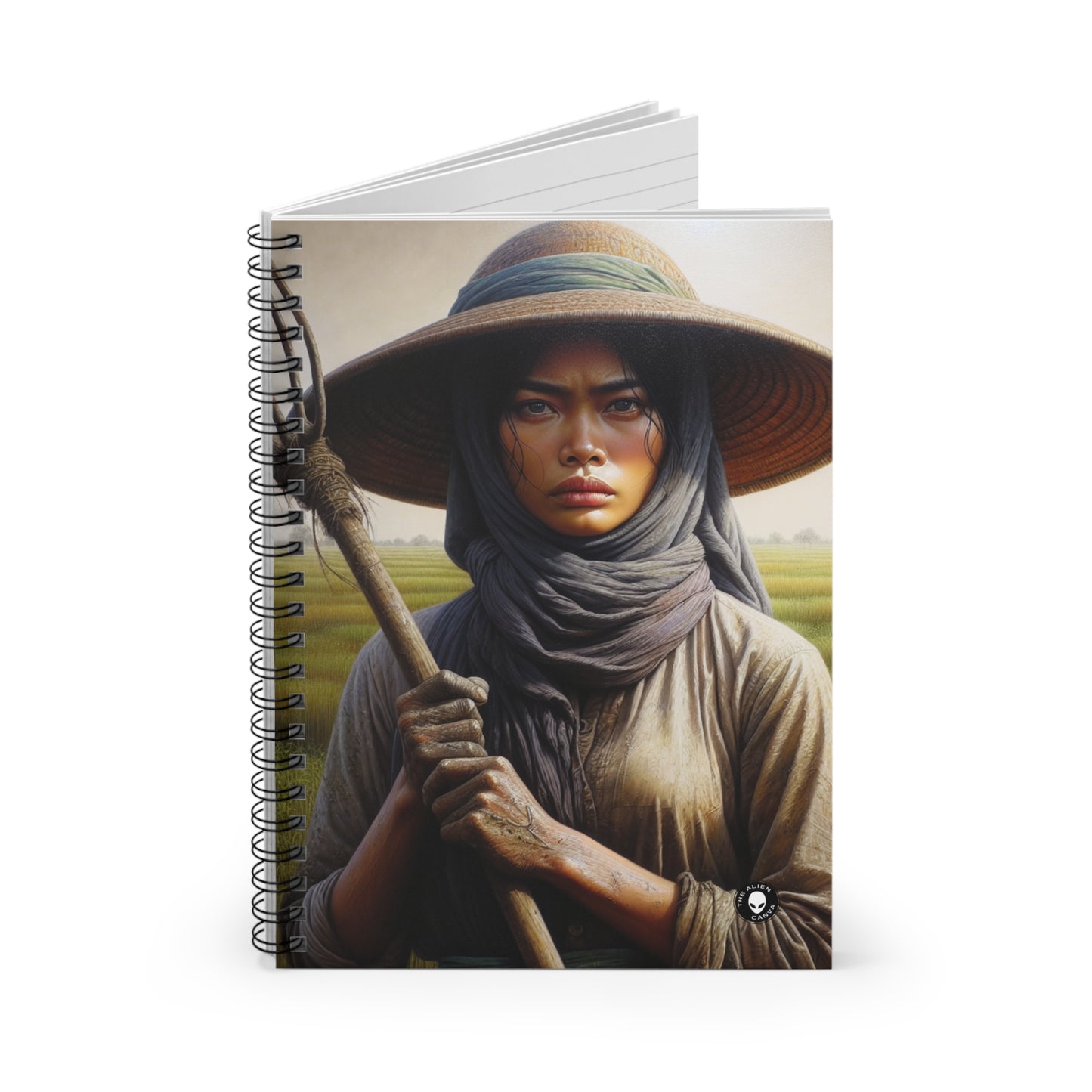 "Farmer in the Fields: A Weathered Reflection" - The Alien Spiral Notebook (Ruled Line) Realism