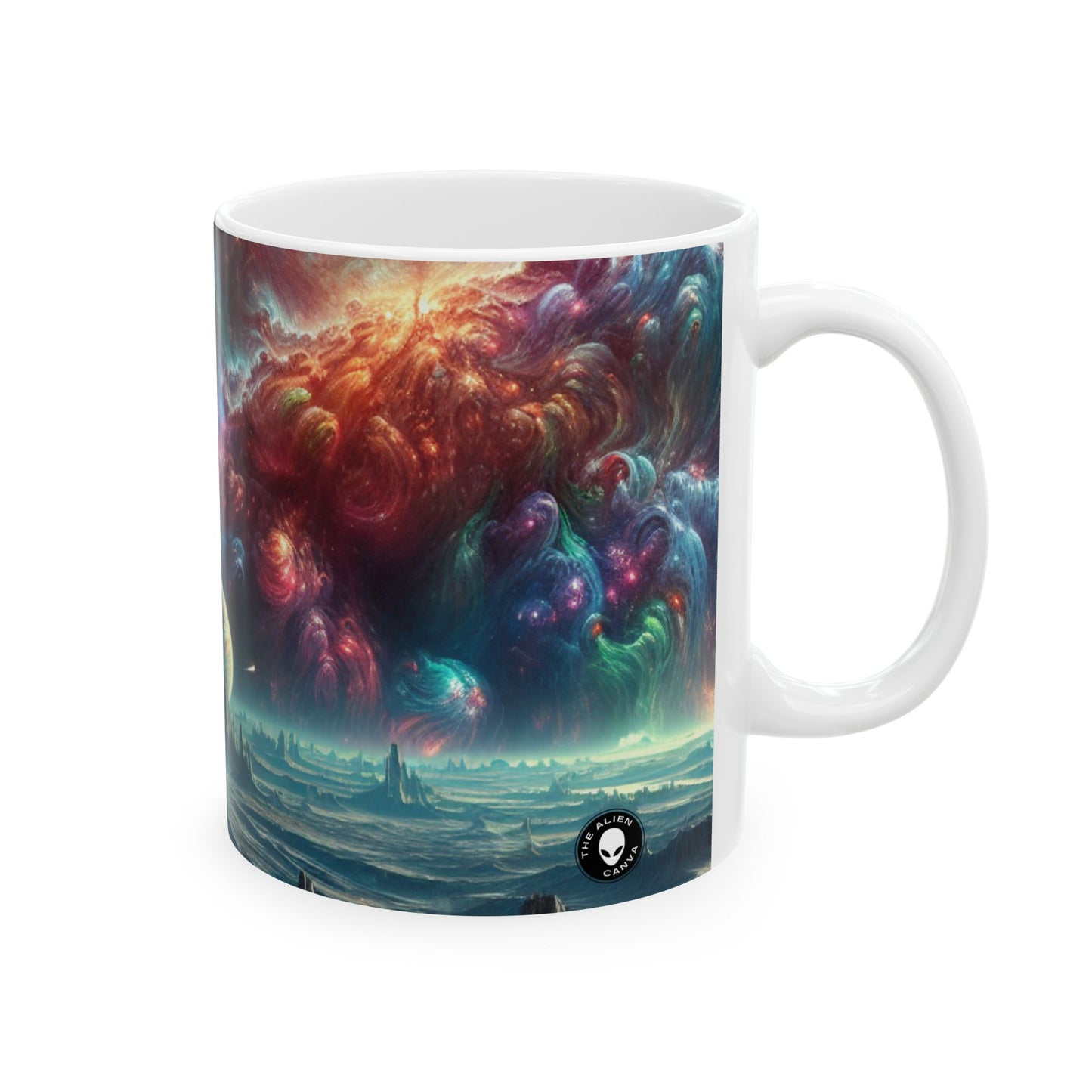 "Explorando el reino celestial": taza de cerámica alienígena de 11 oz