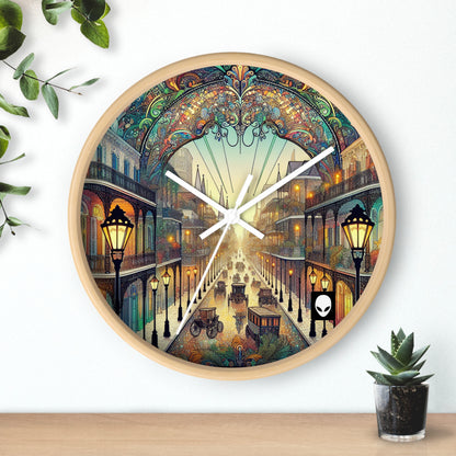 "Vivid Splendor: Una imagen del barrio francés de Nueva Orleans" - El reloj de pared alienígena estilo Art Nouveau