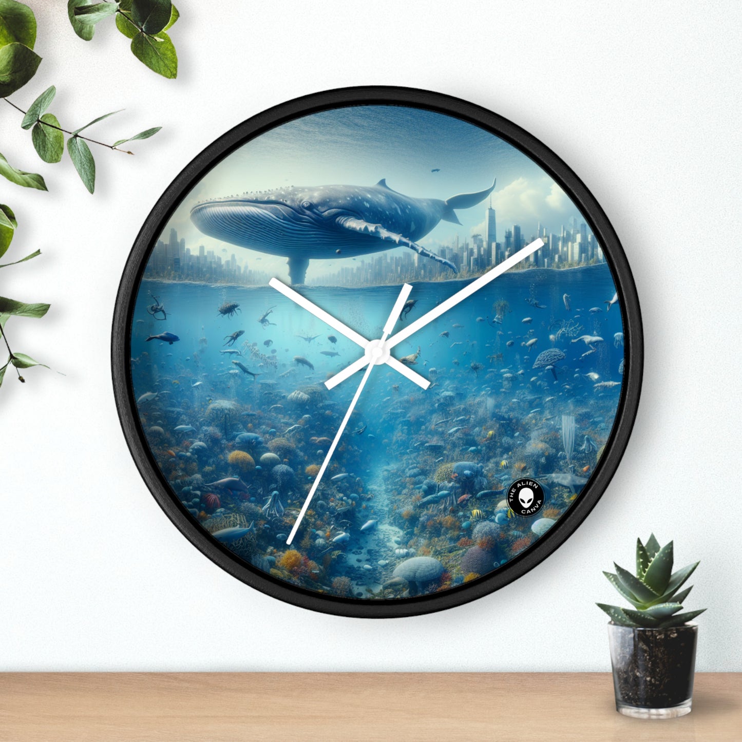 "Whale City: A Surreal Underwater Wonderland" - The Alien Wall Clock