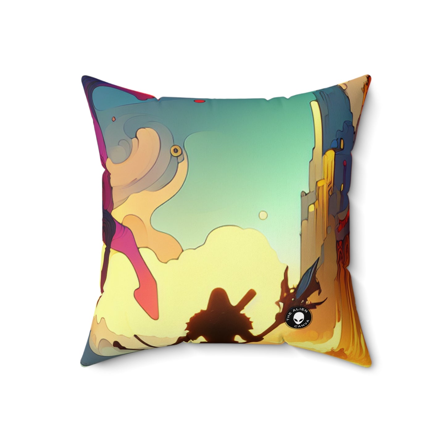 "Crossovers Clash: The Ultimate Battle of Dimensions"- The Alien Spun Polyester Square Pillow Video Game Art