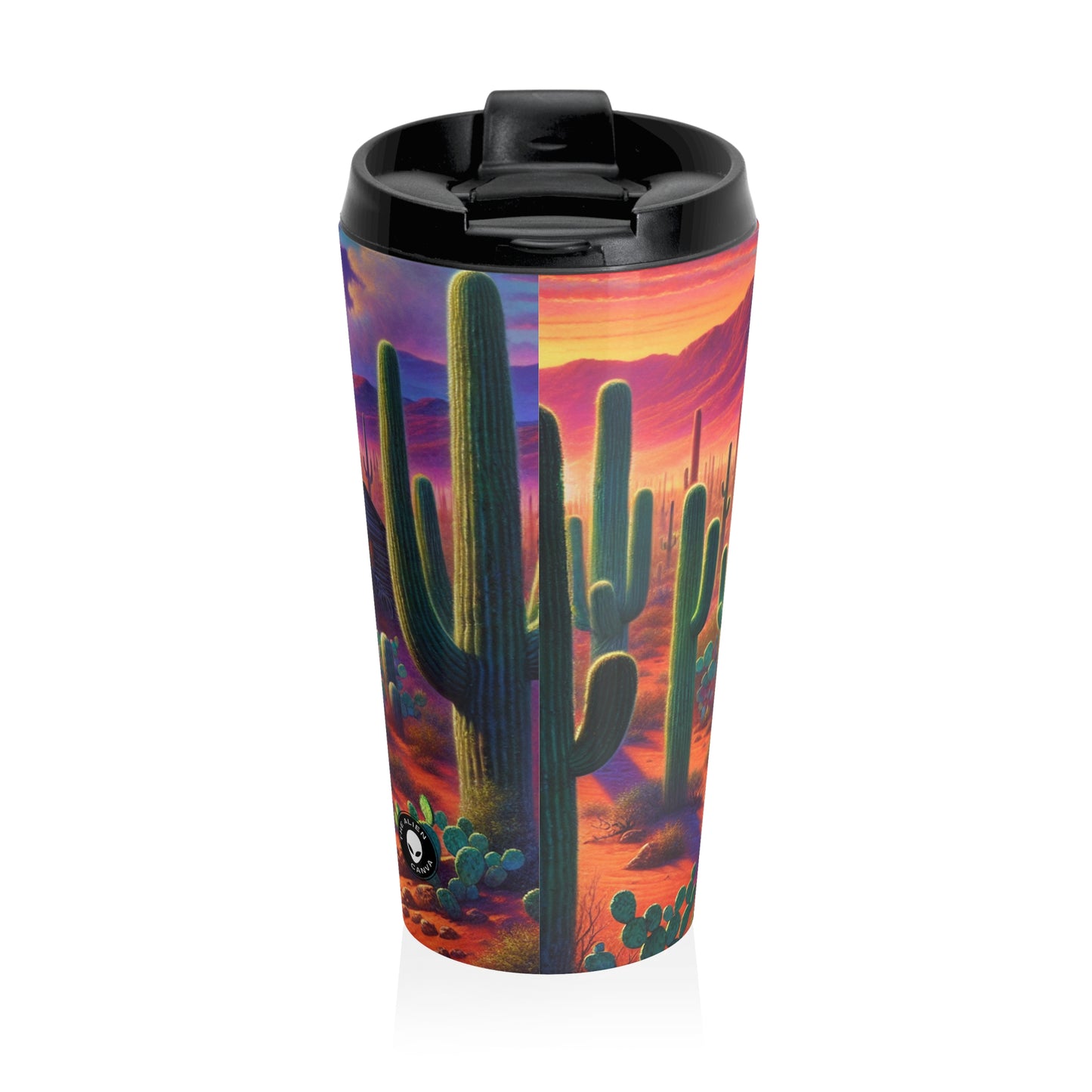 "Glowing rain: A city's reflection" - The Alien Stainless Steel Travel Mug Realism