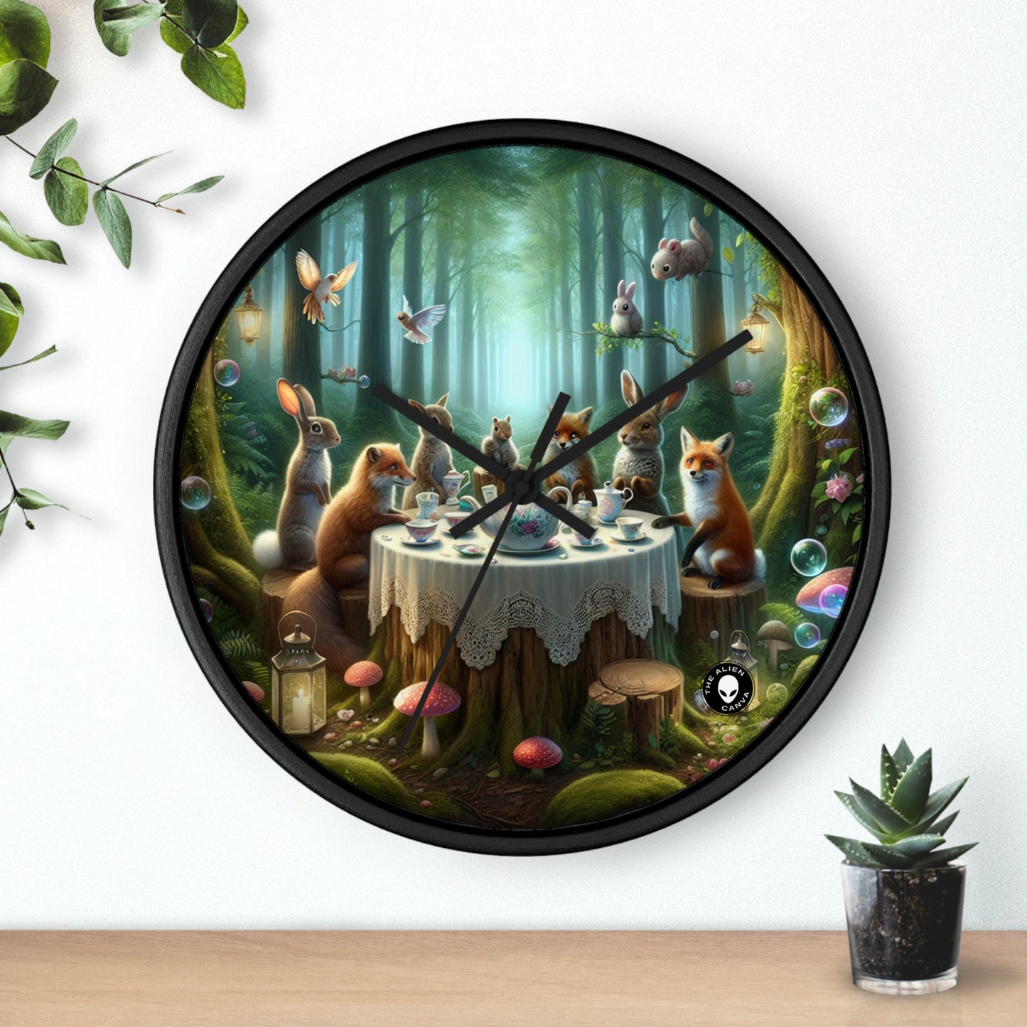 "Enchanted Forest Tea Time" - The Alien Wall Clock