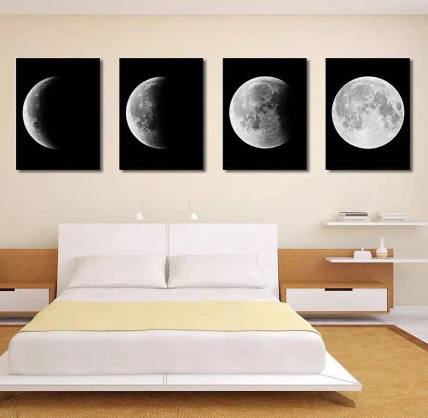 Moon Phases Four Panel Canvas Print Posters