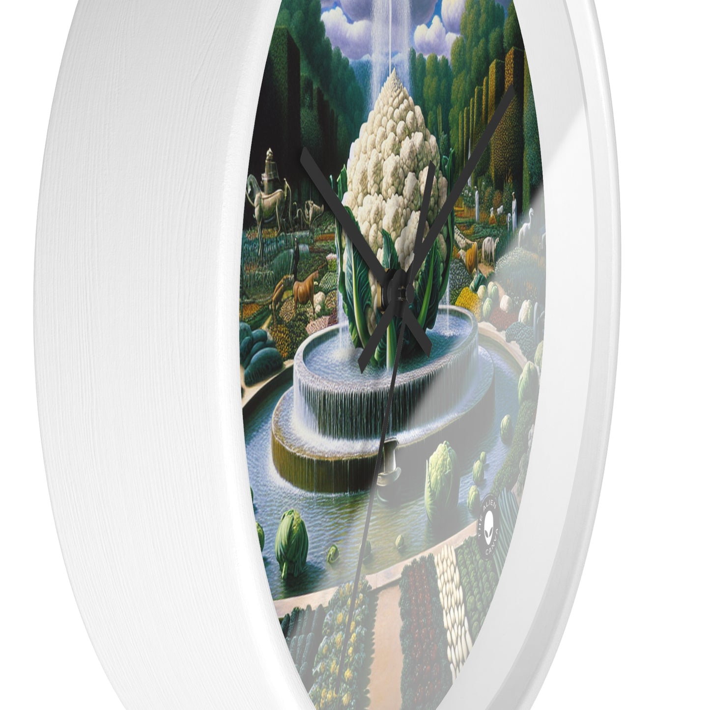 "The Vegetable Fountain: A Cauliflower Conglomerate" - The Alien Wall Clock Surrealism