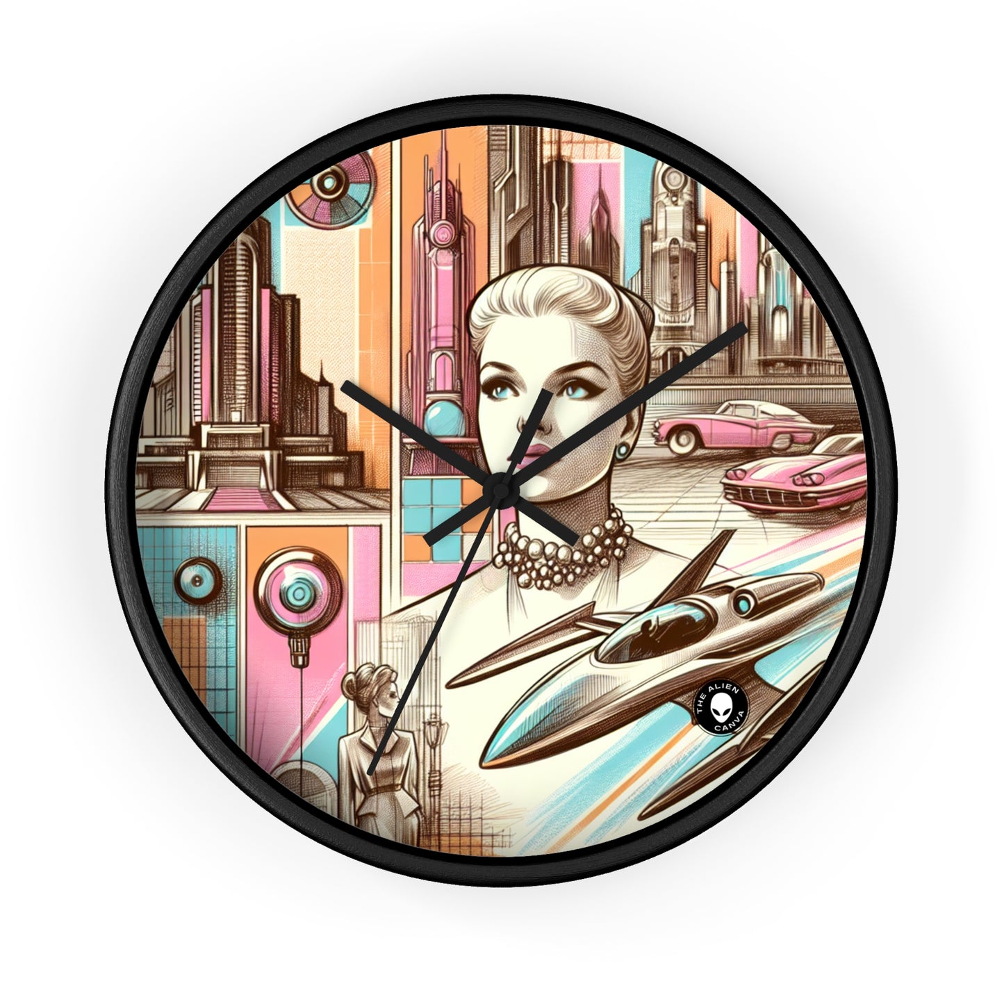 "Neon Metropolis : Un rêve rétro-futuriste" - L'horloge murale Alien Rétro-futurisme