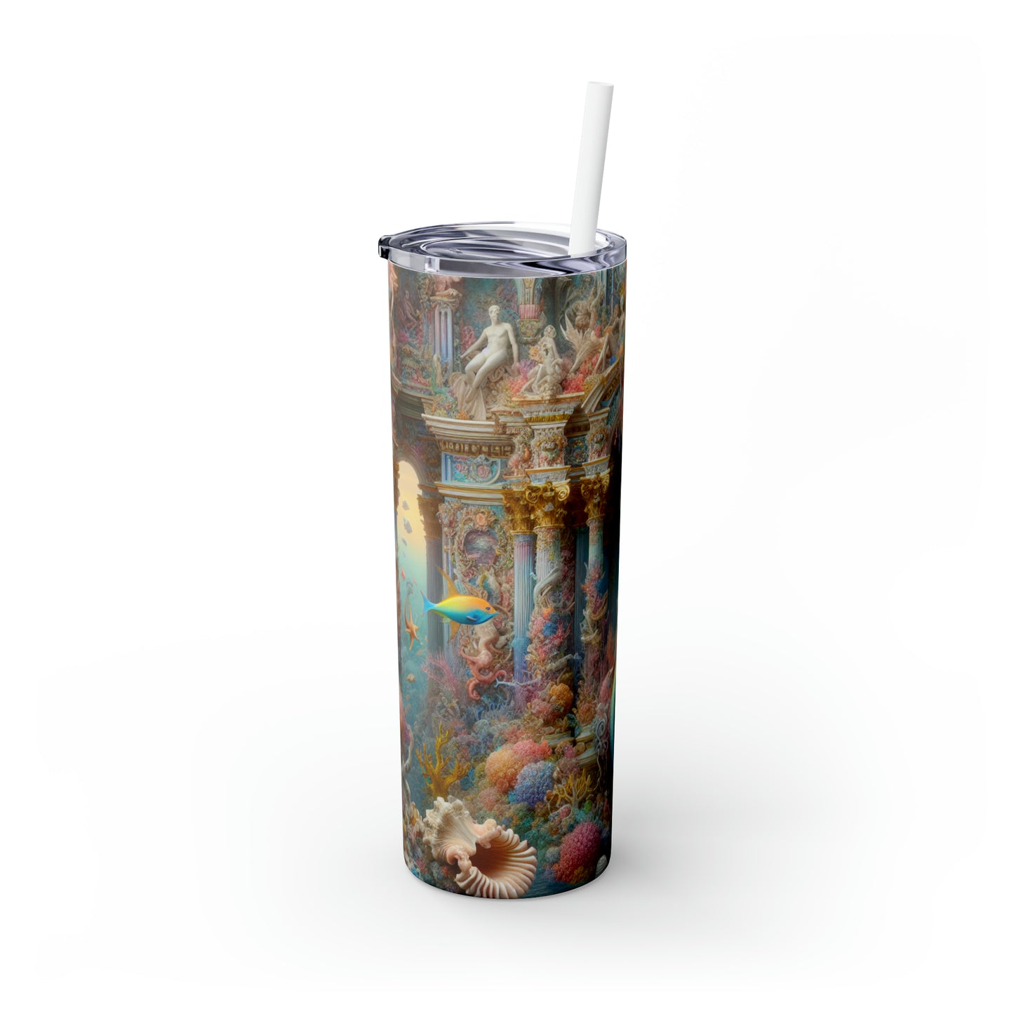 "Underwater Splendor: A Rococo Mermaid Palace" - The Alien Maars® Skinny Tumbler with Straw 20oz Rococo Style