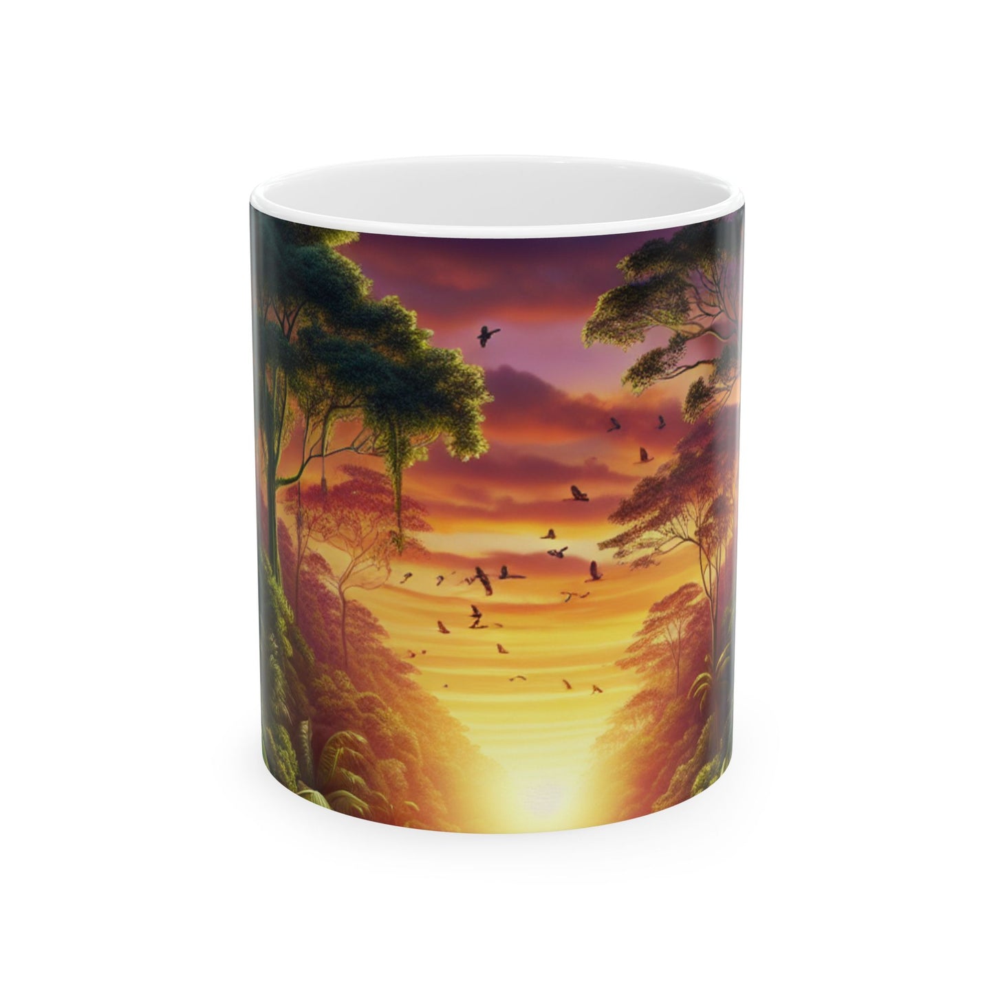 « Crépuscule dans la jungle : une rencontre sauvage » – Tasse en céramique Alien 11 oz