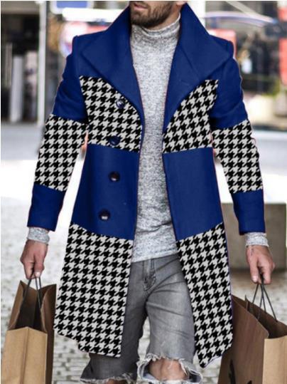 Men's Printed Patchwork Contrast Wool Top Coat