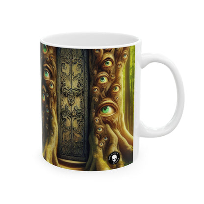 "El bosque vigilante: La puerta encantada" - Taza de cerámica alienígena de 11 oz