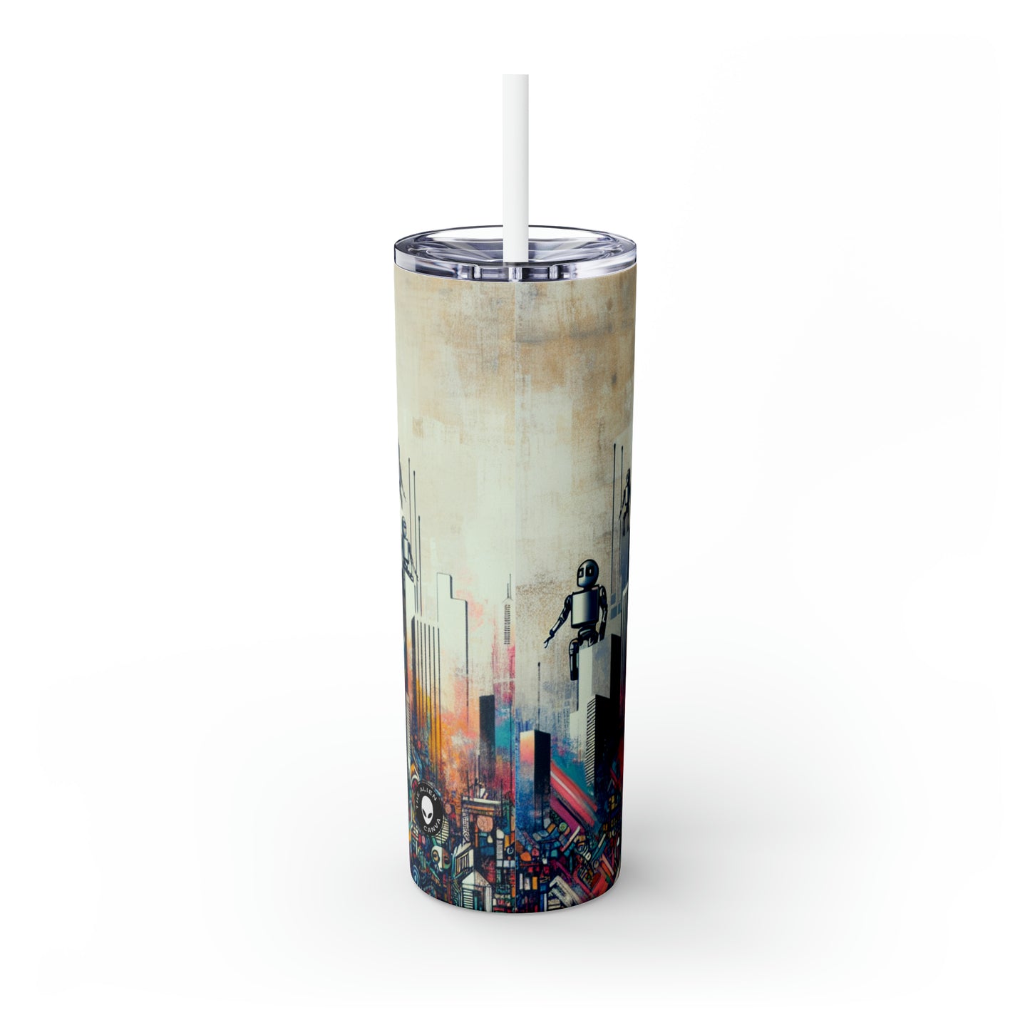 "Paisaje urbano robótico: un mural futurista" - Vaso delgado con pajita de Alien Maars® de 20 oz Arte callejero/graffiti