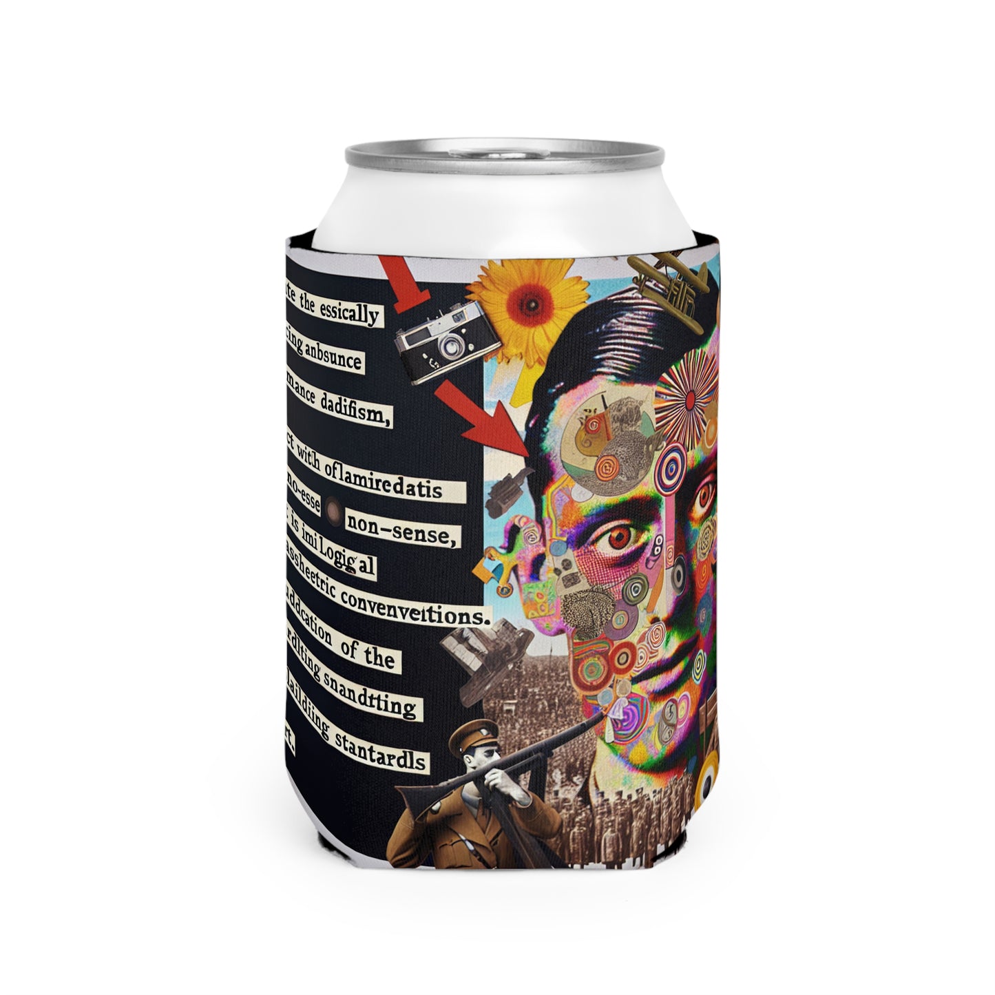 "Absurdity Unleashed: Creating a Dadaist Collage of Chaos" - The Alien Can Cooler Sleeve Dadaism