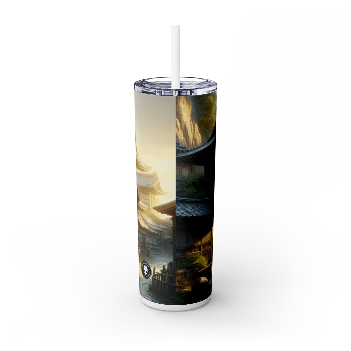 "Golden Hour Bliss: Photographic Realism Landscape" - The Alien Maars® Skinny Tumbler with Straw 20oz Photographic Realism