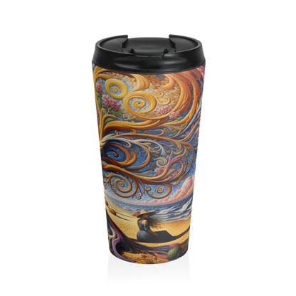 "Oasis Illusion: An Immersive Hyperrealistic Experience" - The Alien Stainless Steel Travel Mug Hyperrealism