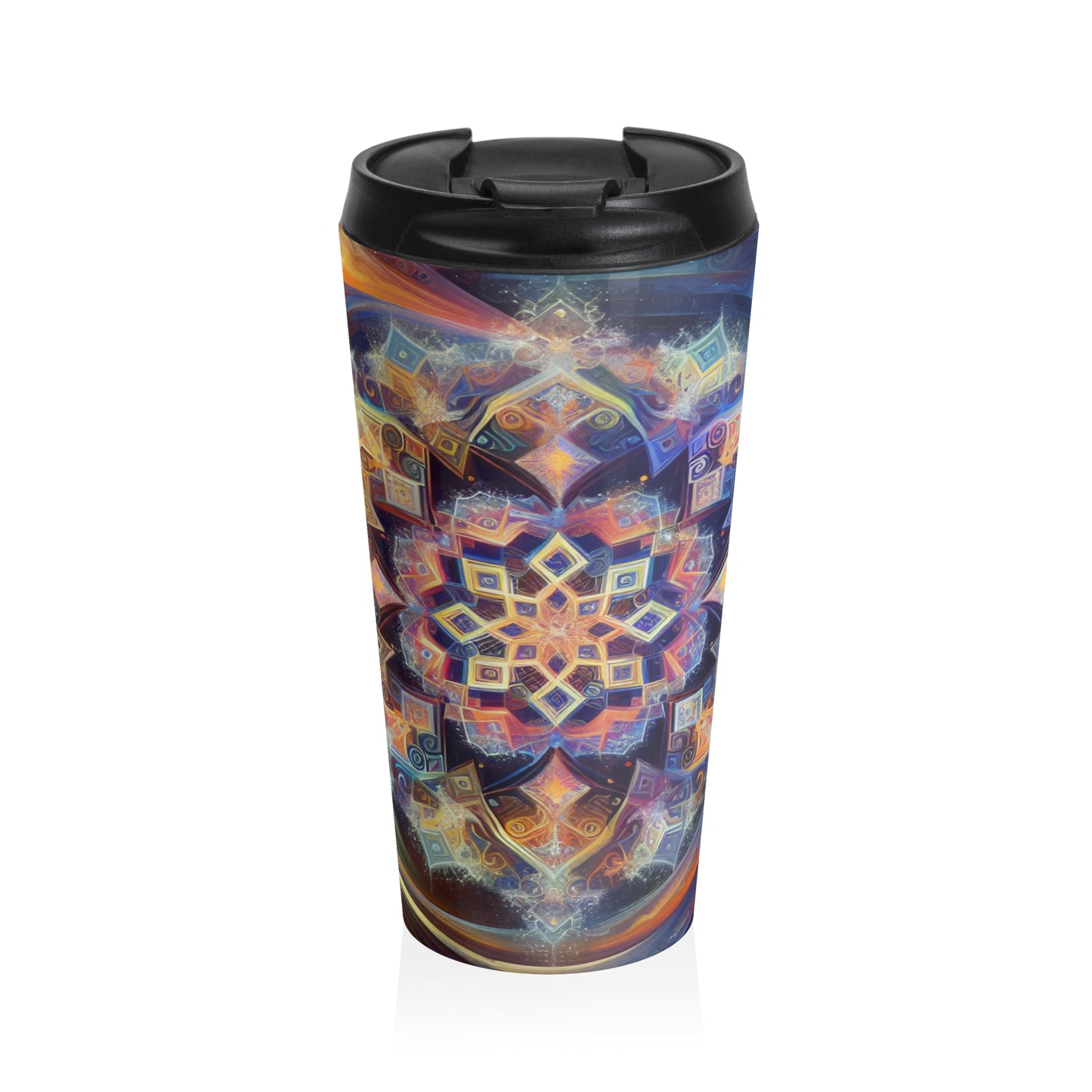 "Mandala dinámico: una pintura geométrica vibrante" - Taza de viaje de acero inoxidable The Alien