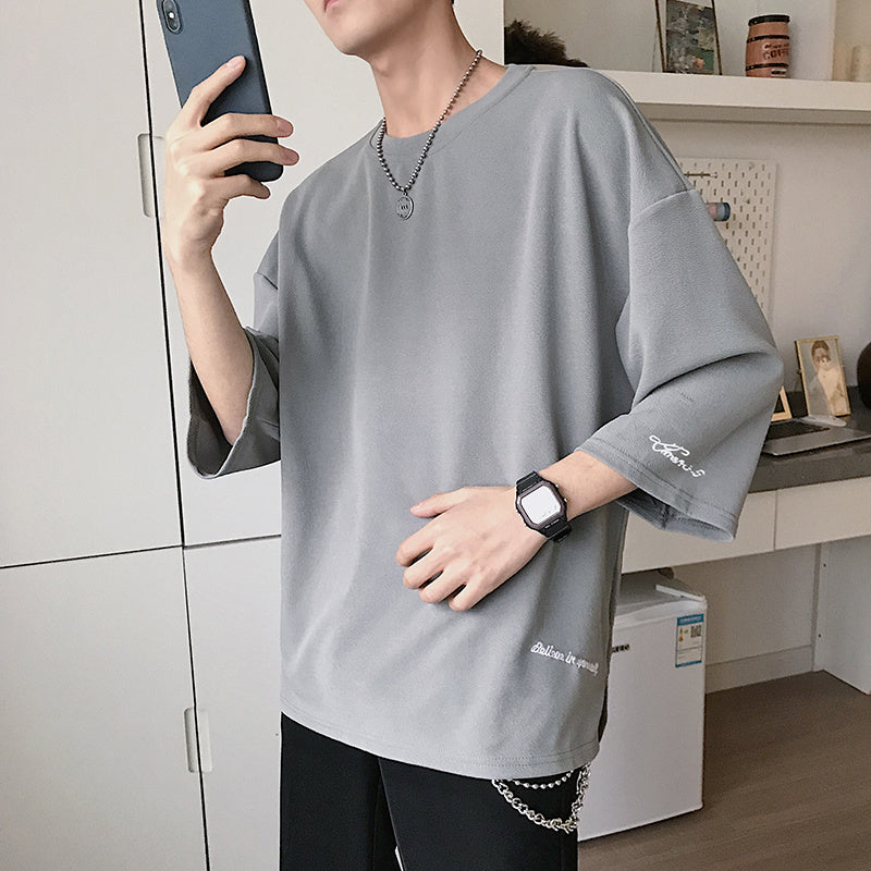 Solid-color five-minute sleeve T-shirt