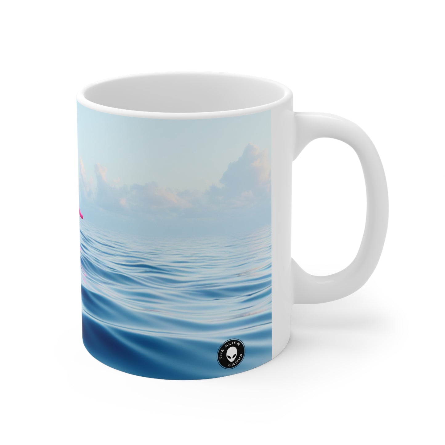 "El elefante rosa en el mar azul profundo" - Taza de cerámica The Alien 11oz Un elefante rosa flotando en el océano