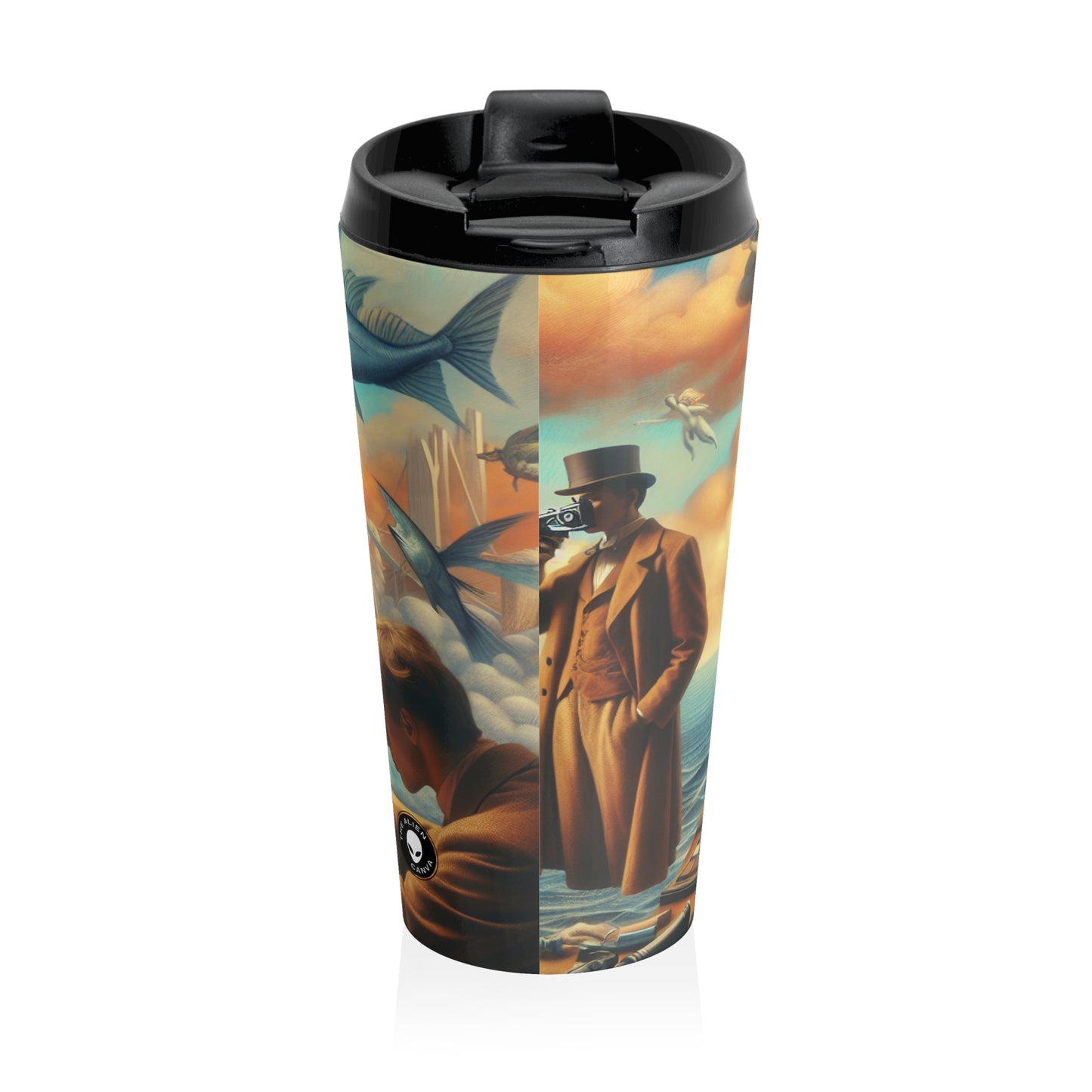 Whimsical Dreams: Defying Gravity in the Celestial Abyss - The Alien Stainless Steel Travel Mug Surrealism