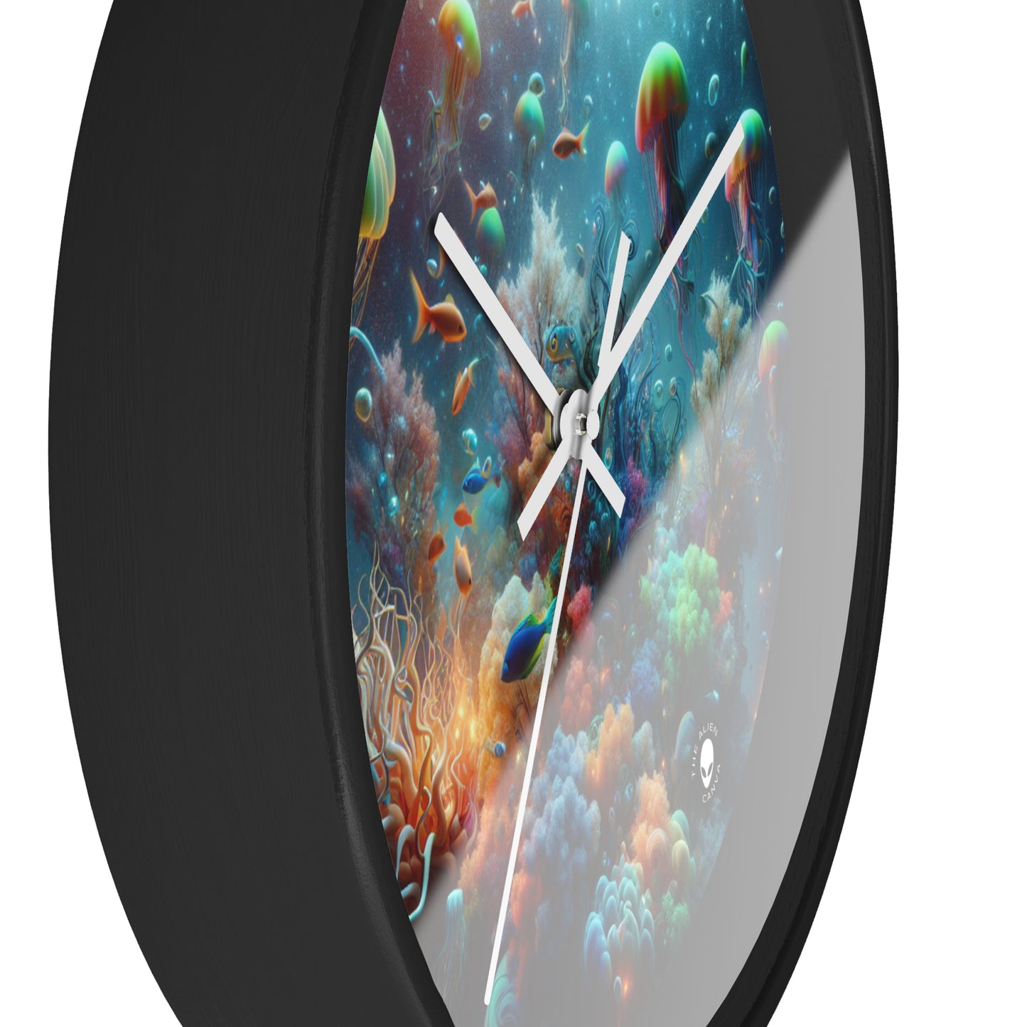 "Neon Fish Dance in Coral Forest" - The Alien Wall Clock