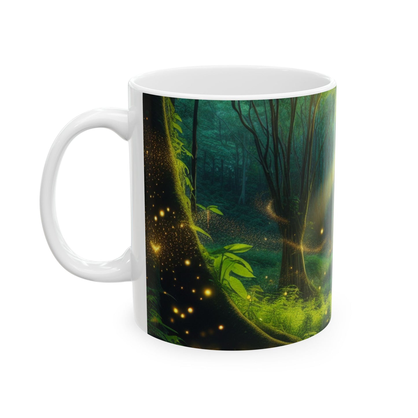 Taza de cerámica extraterrestre de 11 oz "Magia del bosque resplandeciente"