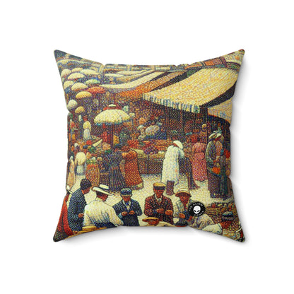 "Dots of Paradise: Capturing a Sunny Beachscape with Pointillism"- The Alien Spun Polyester Square Pillow Pointillism