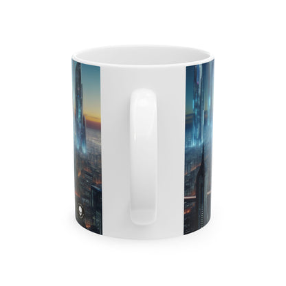 "Neon Skyline: Future Cityscapes" - The Alien Ceramic Mug 11oz