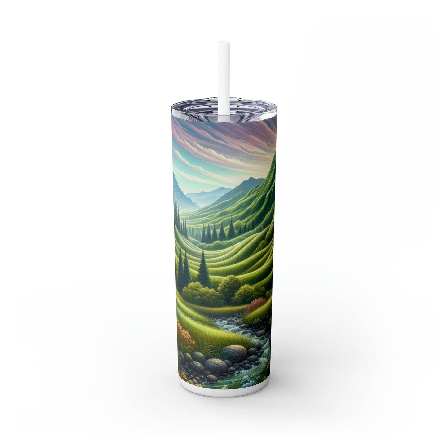 "Seasons in Serenity: An Environmental Art Journey" - Vaso delgado con pajita de Alien Maars® de 20 oz de arte ambiental