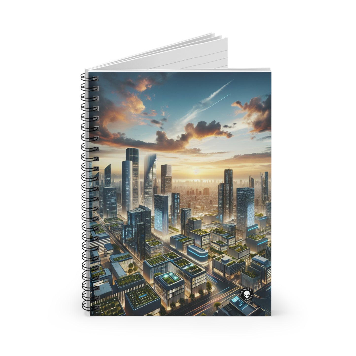 "Future Metropolis: A Neo-Futuristic Urban Utopia" - The Alien Spiral Notebook (Ruled Line) Neo-futurism
