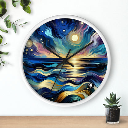 "Midnight Majesty: Abstract Ocean Reflections" - The Alien Wall Clock