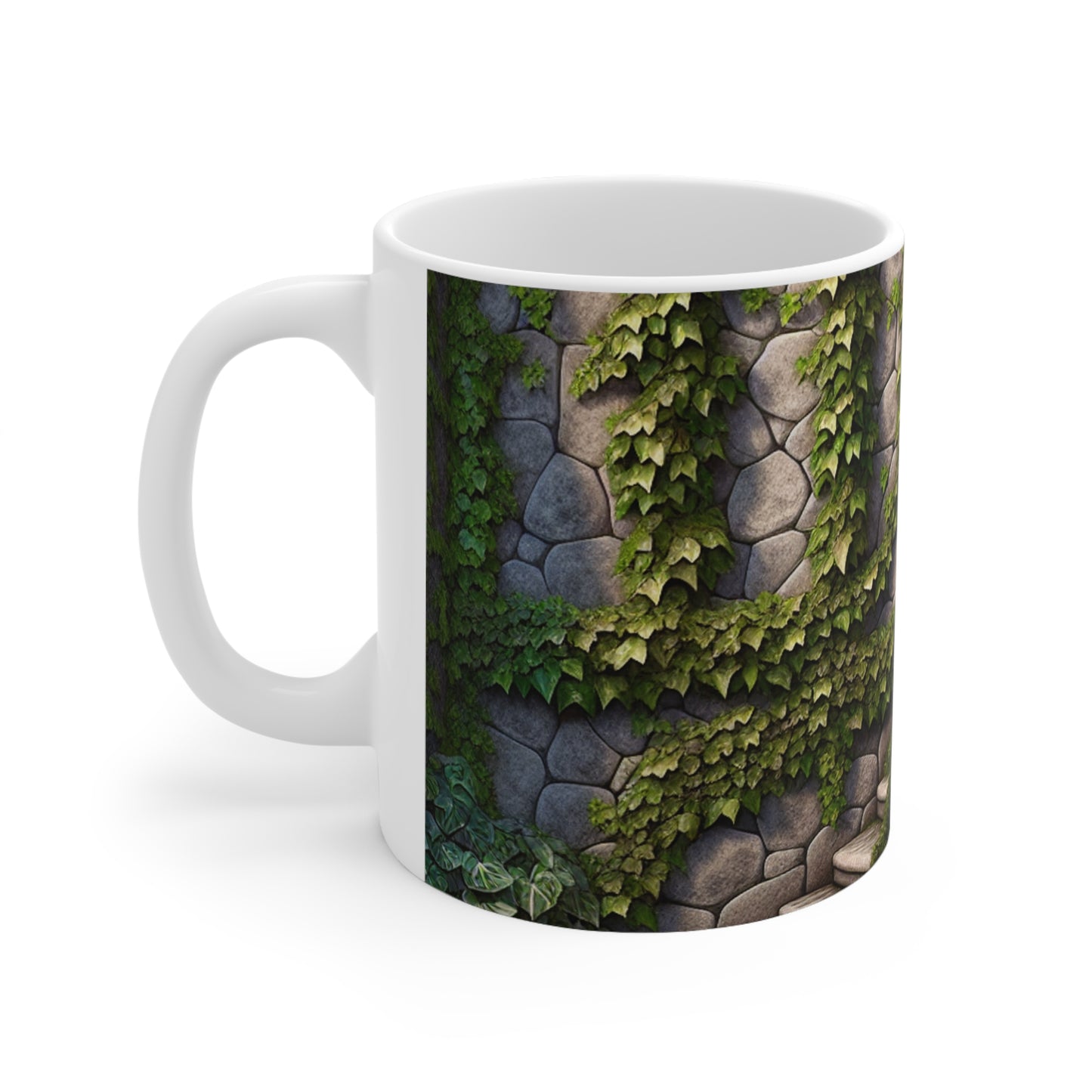 "Trompe-L'oeil Ivy Wall" - The Alien Ceramic Mug 11oz Trompe-l'oeil