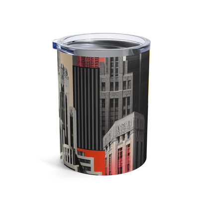 "A Contrast of Times: Classic Art Deco Skyscrapers and a Modern Cityscape" - The Alien Tumbler 10oz Art Deco Style