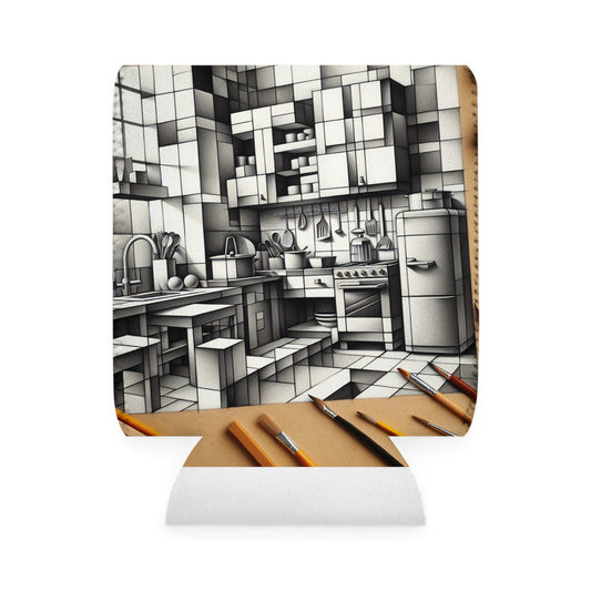 "Cubist Kitchen Collage" - The Alien Can Cooler Sleeve Cubism Style