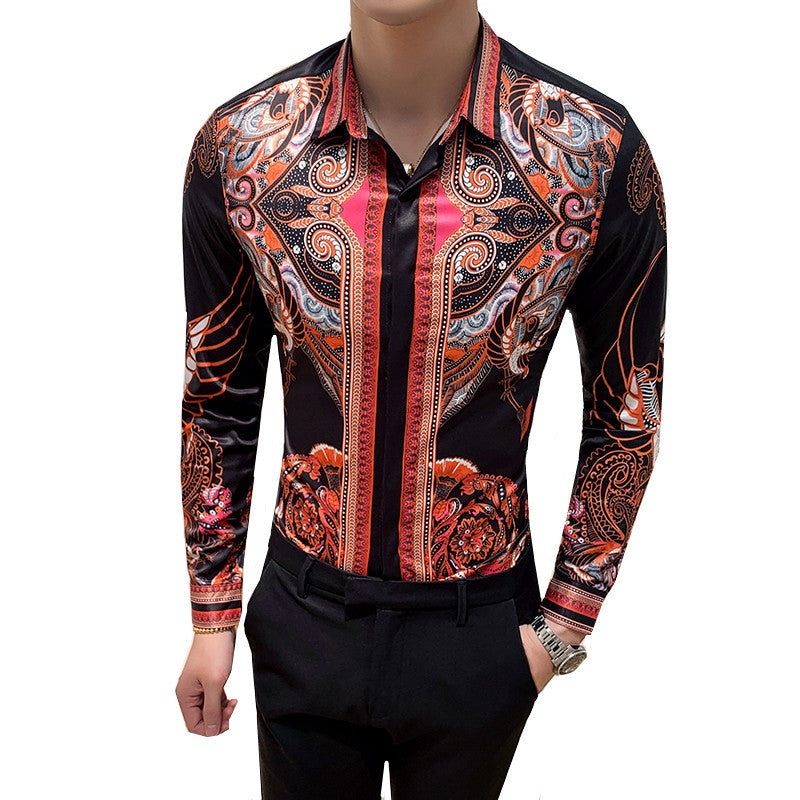 Camisa Estampada Masculina Barroca Slim Party Camisa Hombre