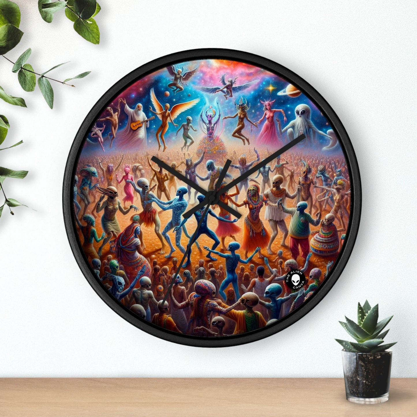 "Interstellar Rave: Embracing Cosmic Unity" - The Alien Wall Clock